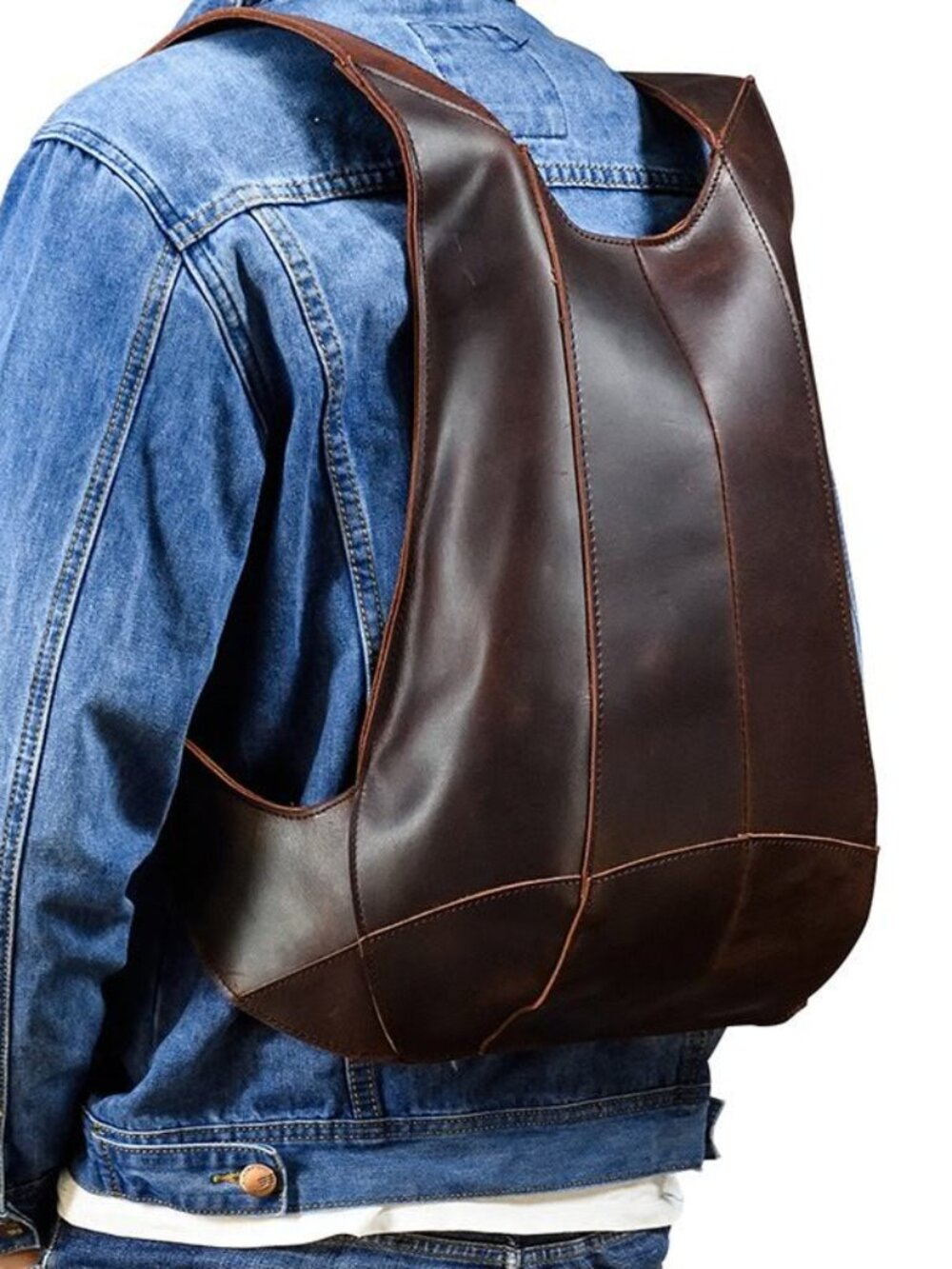 Original Designer Full Grain Cowhide Leather Unique Shape Men’s Backpack